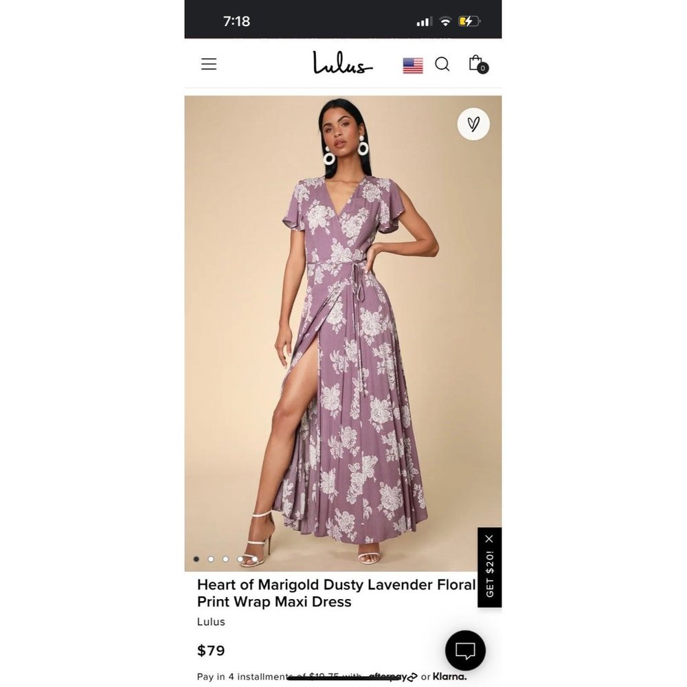 Lulus Heart of Marigold maxi dress dusty lavender size large